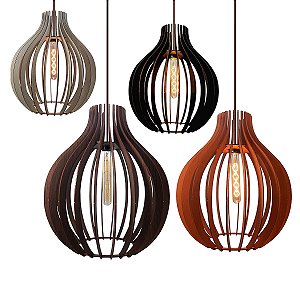 Kit 3 Lustre Pendente Xangai 40cm Grande Iluminação Moderna De Madeira