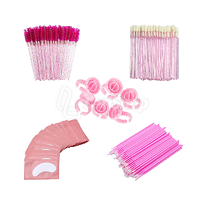 Kit Descartáveis para Extensão de Cílios (Pads, Anel, Escovinhas, Pincel e Microbrush)