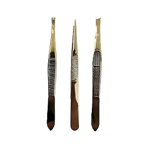 Kit 3 Pinças para Design de Sobrancelhas - Chanfrada, Reta e Fina