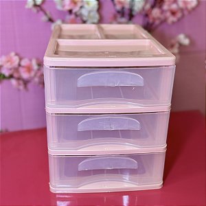ORGANIZADOR GAVETEIRO PLÁSTICO 3 GAVETAS ROSA