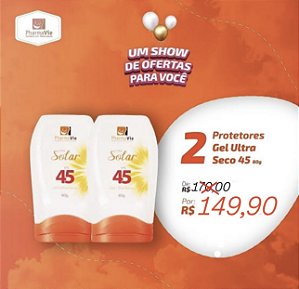 2 UNIDADES PROTETOR SOLAR GEL SEM COR PHARMAVIE FPS45 80g