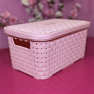 CESTO ORGANIZADOR COM TAMPA 4 LITROS PLÁSTICO ROSA