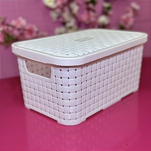 CESTO ORGANIZADOR COM TAMPA 4 LITROS PLÁSTICO BRANCO