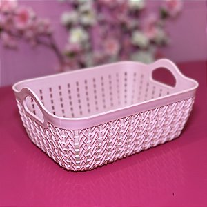 CESTO COM ALCA ORGANIZADOR PLÁSTICO ROSA