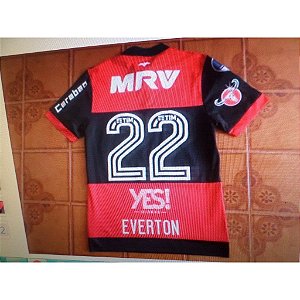 Camisa  Flamengo  Rubro  Negra  Usada   Jogo   Sulamericana    Numero   22   Everton    Tamanho   M