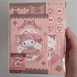 02 Papéis de carta e 01 envelope My Melody dress Sanrio Japão