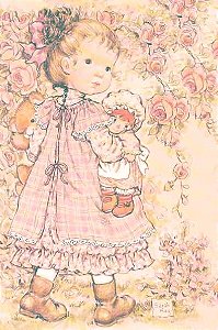 Papel de carta clarinho Sarah Kay menina com boneca rosada