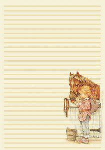 Papel de carta menina e cavalo com linhas pautadas