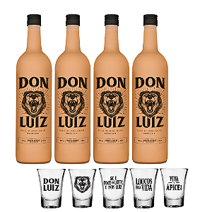 Kit Coquetel Alcoólico Don Luiz Dulce de Leche Cream 750ml Caixa C/4und + Kit 5 Copos de Shot 60 ml