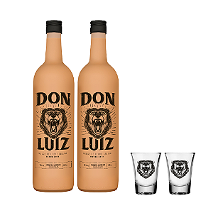 Kit Coquetel Alcoólico Don Luiz Dulce de Leche Cream 750ml Caixa 2und + 2 Copos Shot 60 ml Urso