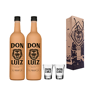 Kit Coquetel Alcoólico Don Luiz Dulce de Leche Cream 750ml Caixa 2und + 2 Copos Shot 60 ml Don Luiz + Embalagem Personalizada