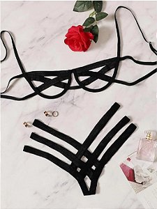 Conjunto Strappy Cruzado Sexy – Elástico Preto Ajustável (P ao G)