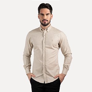 Camisa RL Oxford Custom Fit Areia