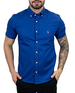Camisa Oxford Azul Marinho Manga Curta
