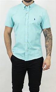 Camisa Oxford Azul Turquesa Manga Curta