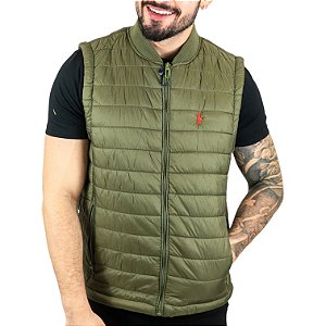 Colete Puffer Verde Militar Sem Capuz