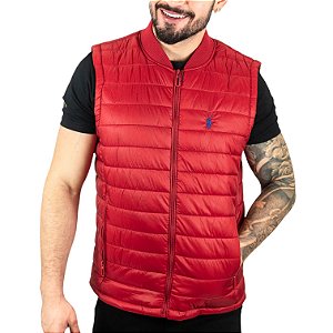 Colete Puffer Vermelho Sem Capuz