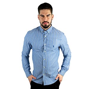 Camisa RL Custom Fit Listrada Azul