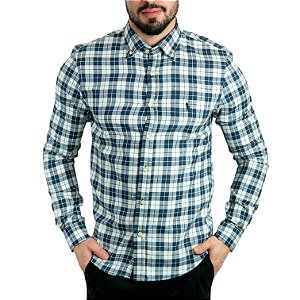 Camisa RL Xadrez Flanelada Branca e Marinho