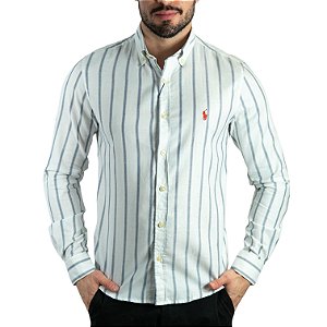 Camisa RL Listrada Branco e Azul Marinho