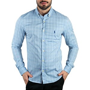 Camisa Social R.L Algodão Custom Fit Xadrez Azul - MBessa