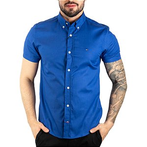 Camisa Tommy Hilfiger Manga Curta Azul Royal