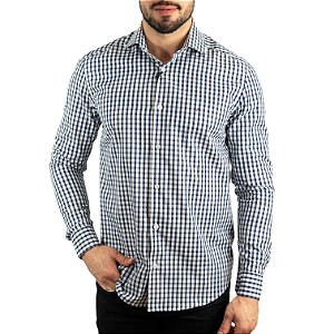 Camisa Aramis Xadrez Slim Fit Branca e Marinho