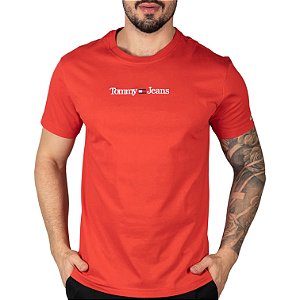 Camiseta Tommy Jeans Linear Logo Tee Vermelho