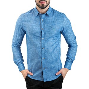 Camisa VersatiOld Linho Quadriculado Custom Fit Azul