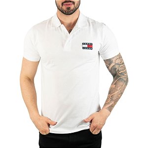 Camisa Polo Tommy Jeans Flag Branca