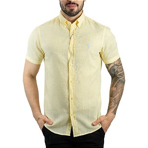 Camisa Linho Manga Curta Amarela - Outlet360 | Moda Masculina