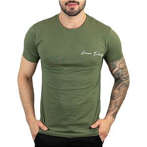 Camiseta AX Embroidery Básica Verde Musgo