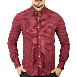 Camisa Social R.L Algodão Custom Fit Xadrez Azul - MBessa