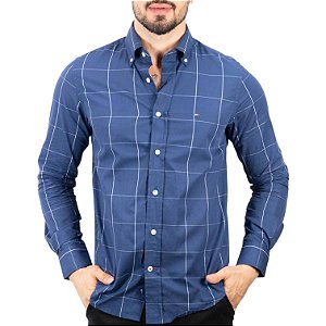 Camisa Tommy Jeans Regular Fit Quadriculada Azul