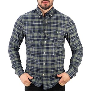 Camisa Slim Fit Xadrez Azul Petróleo