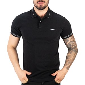 Camisa Polo Forum Preta Listra Branca