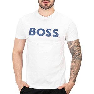 Camiseta Boss Big Logo Off White e Azul