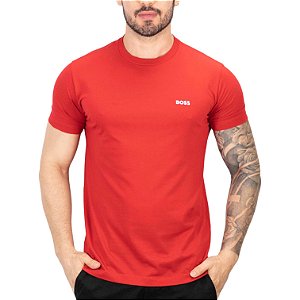 Camiseta Boss Mini Logo Vermelha e Branca