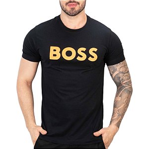 Camiseta Boss Big Logo Preto e Laranja
