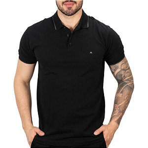 Camisa Polo Aramis Preta com Listra Cinza