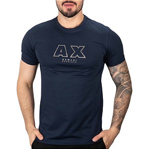 Camiseta AX Contorno Central Azul Marinho