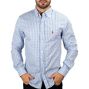 Camisa Social R.L Algodão Custom Fit Xadrez Azul - MBessa