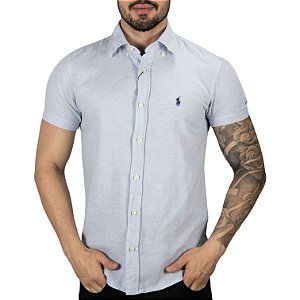 Camisa RL Linho Manga Curta Azul Claro