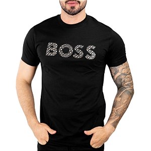 Camiseta Boss Logo Quadriculado Preta