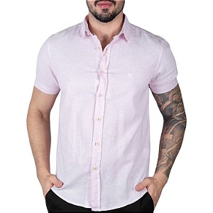 Camisa Linho VersatiOld Custom Fit Manga Curta Rosa