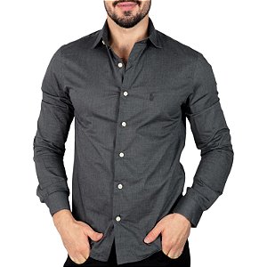 Camisa RL Slim Fit Algodão Monocromática Chumbo