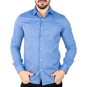 Camisa RL Slim Fit Algodão Monocromática Azul
