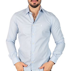 Camisa RL Slim Fit Algodão Monocromática Azul Clara