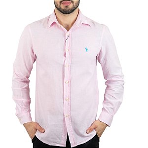 Camisa Ralph Lauren Masculina Custom Fit Sarja Coloured Branca