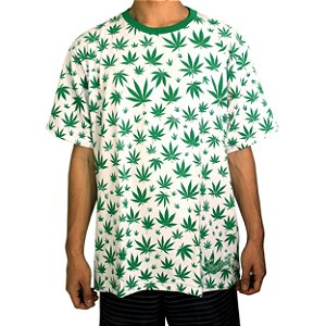 Camiseta Folhas Ganja Branca e Verde Ray Brown